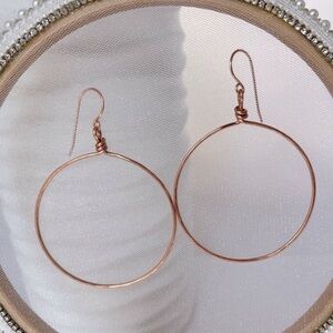 Artisan Hammered Copper Hoop Earrings 2”